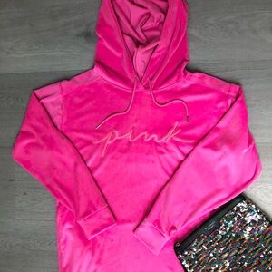 Victoria’s Secret PINK Hot Pink Velour Pullover Oversized Hoodie